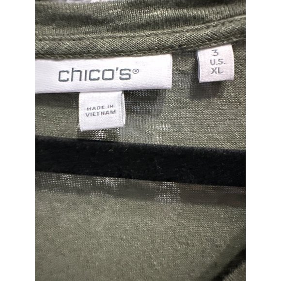 Chico’s size 3/XL army green 100% linen 2/3 button cuff sleeve v neck top - Picture 4 of 7